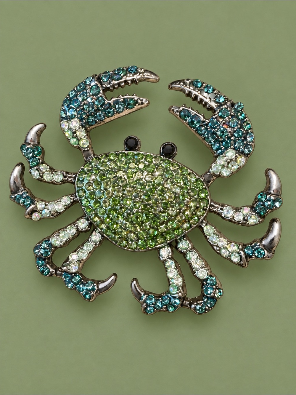 Sparkling Green Crystal Crab Coastal Brooch - Picture 7 of 7